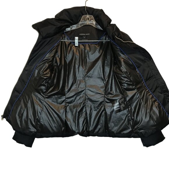 Andrew Marc Womens M Black Down Puffer Coat Stretch Jacket Short - Picture 3 of 13
